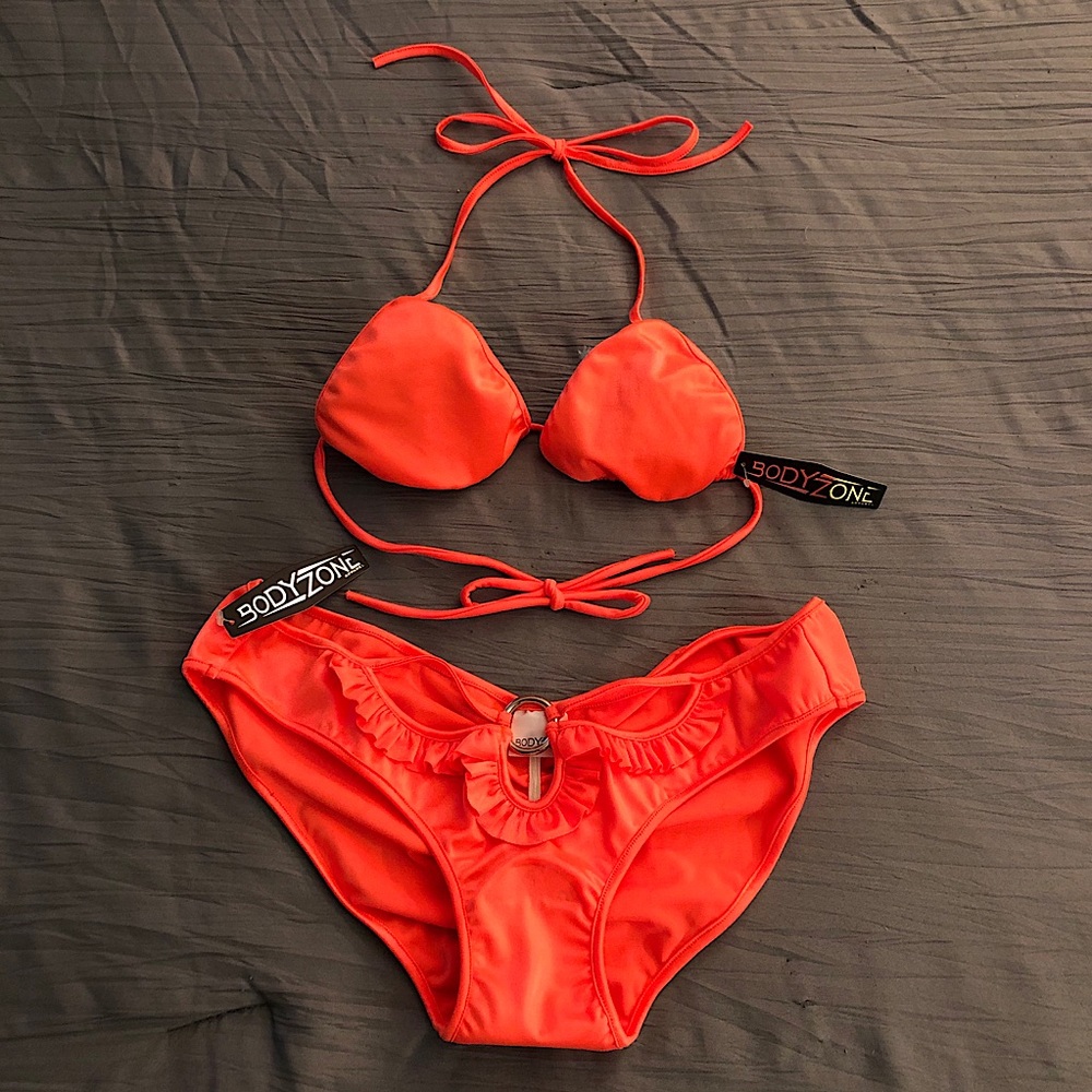 BodyZone NEON ORANGE Ruffle Scrunch 2-Piece Bikini